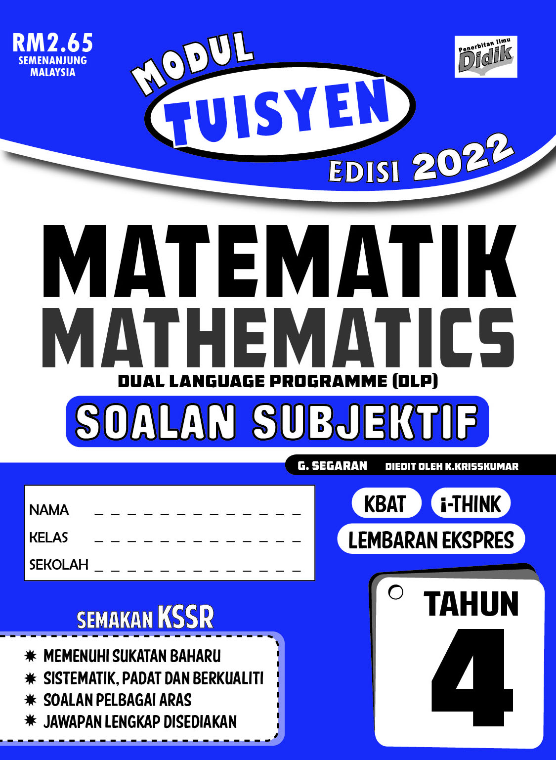 Modul Tuisyen Edisi 2022 Matematik Tahun 4 (Soalan Subjektif) – Pustaka Vision Sdn Bhd