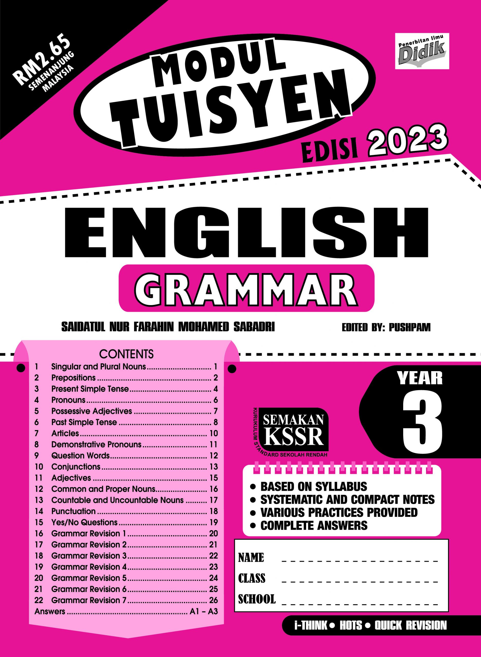 Modul Tuisyen Edisi 2023 English Year 3 Grammar Pustaka Vision Sdn Bhd